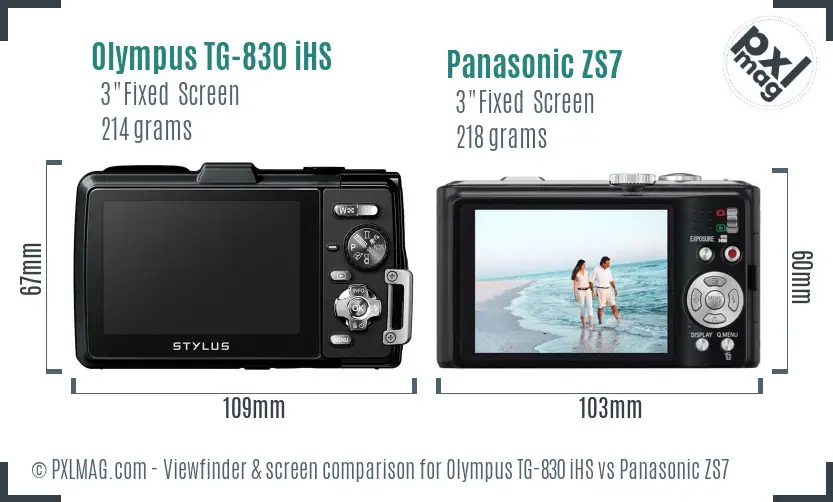 Olympus TG-830 iHS vs Panasonic ZS7 Screen and Viewfinder comparison