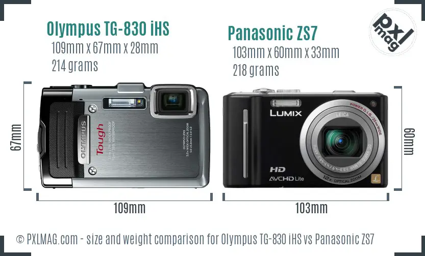 Olympus TG-830 iHS vs Panasonic ZS7 size comparison