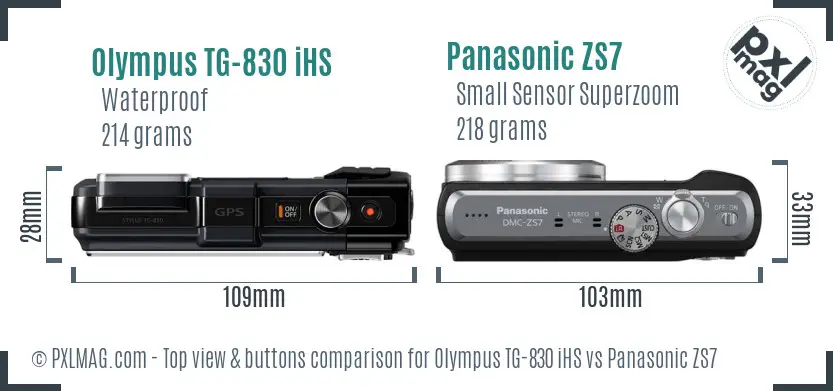 Olympus TG-830 iHS vs Panasonic ZS7 top view buttons comparison