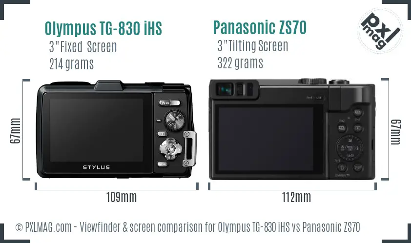 Olympus TG-830 iHS vs Panasonic ZS70 Screen and Viewfinder comparison