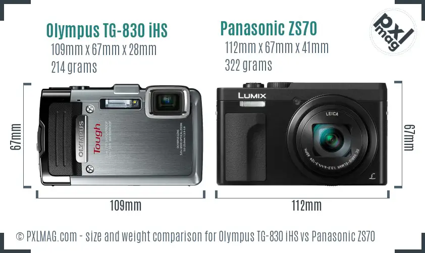 Olympus TG-830 iHS vs Panasonic ZS70 size comparison