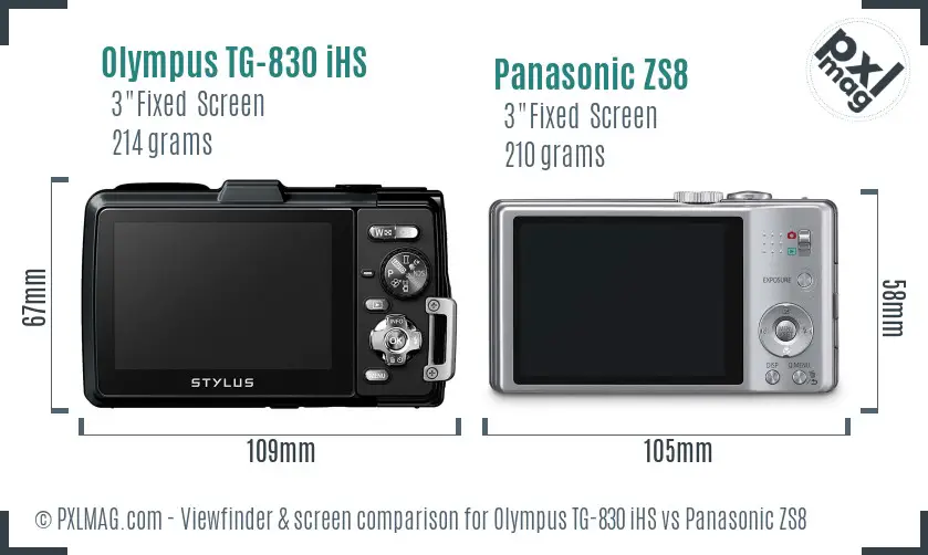 Olympus TG-830 iHS vs Panasonic ZS8 Screen and Viewfinder comparison