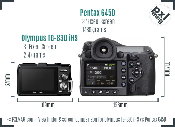 Olympus TG-830 iHS vs Pentax 645D Screen and Viewfinder comparison