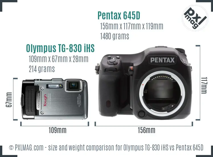 Olympus TG-830 iHS vs Pentax 645D size comparison