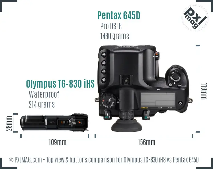 Olympus TG-830 iHS vs Pentax 645D top view buttons comparison