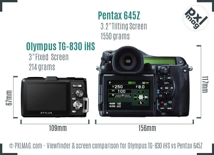 Olympus TG-830 iHS vs Pentax 645Z Screen and Viewfinder comparison