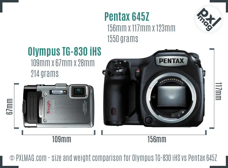 Olympus TG-830 iHS vs Pentax 645Z size comparison
