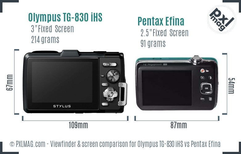 Olympus TG-830 iHS vs Pentax Efina Screen and Viewfinder comparison