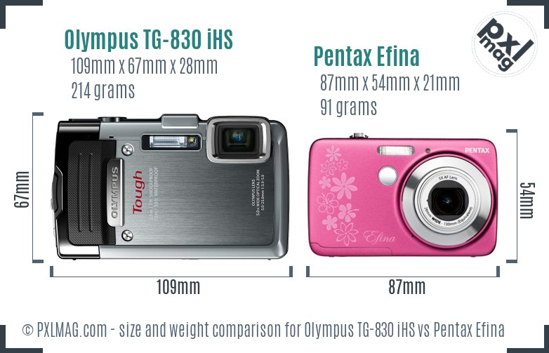 Olympus TG-830 iHS vs Pentax Efina size comparison