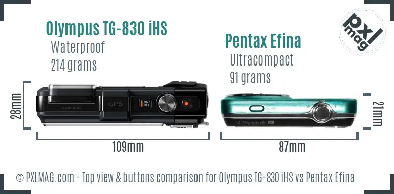 Olympus TG-830 iHS vs Pentax Efina top view buttons comparison