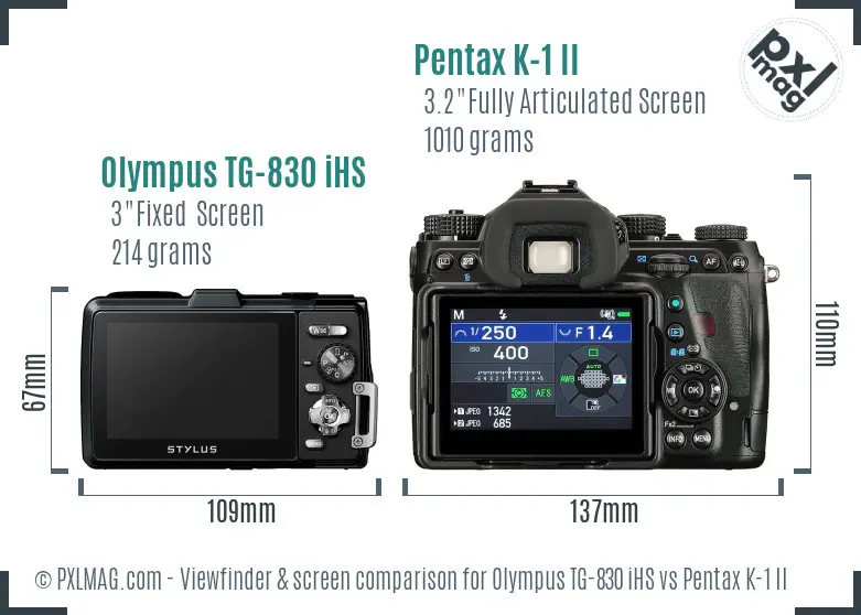 Olympus TG-830 iHS vs Pentax K-1 II Screen and Viewfinder comparison