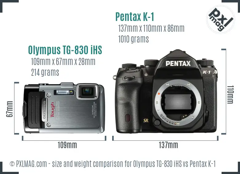 Olympus TG-830 iHS vs Pentax K-1 size comparison