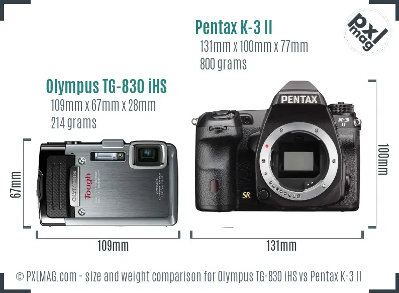 Olympus TG-830 iHS vs Pentax K-3 II size comparison