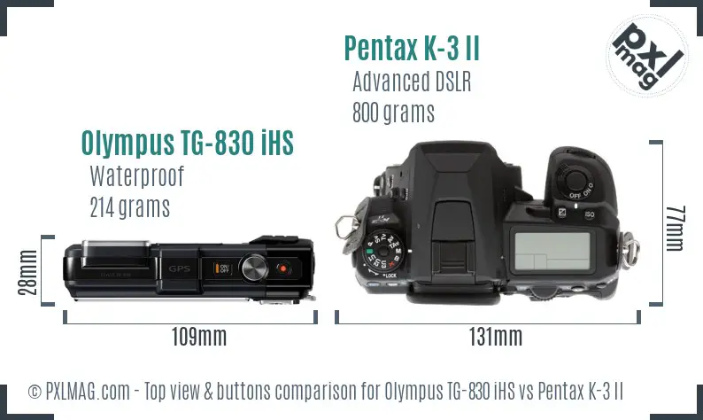 Olympus TG-830 iHS vs Pentax K-3 II top view buttons comparison