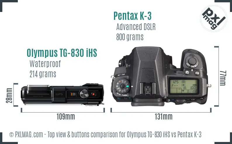 Olympus TG-830 iHS vs Pentax K-3 top view buttons comparison