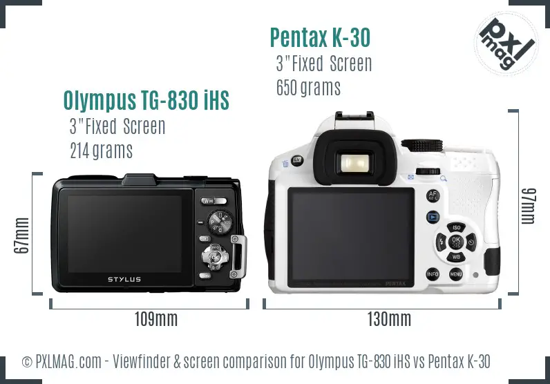 Olympus TG-830 iHS vs Pentax K-30 Screen and Viewfinder comparison
