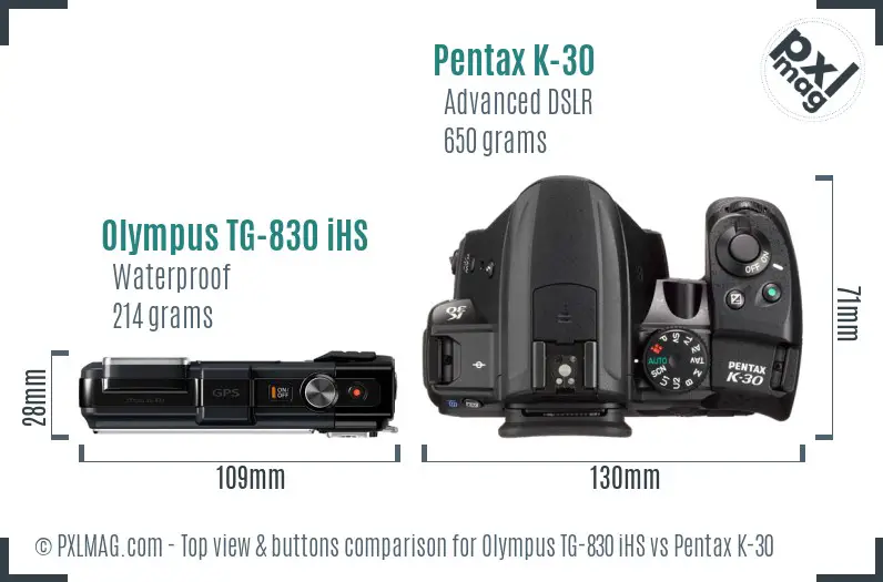 Olympus TG-830 iHS vs Pentax K-30 top view buttons comparison