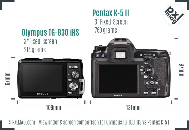 Olympus TG-830 iHS vs Pentax K-5 II Screen and Viewfinder comparison