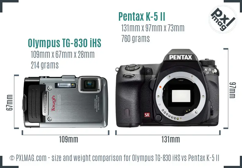 Olympus TG-830 iHS vs Pentax K-5 II size comparison