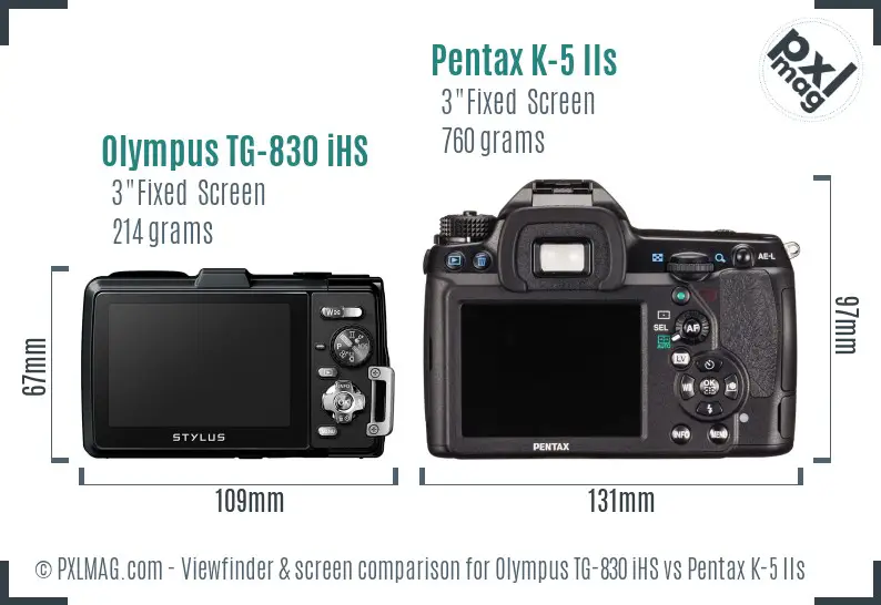 Olympus TG-830 iHS vs Pentax K-5 IIs Screen and Viewfinder comparison