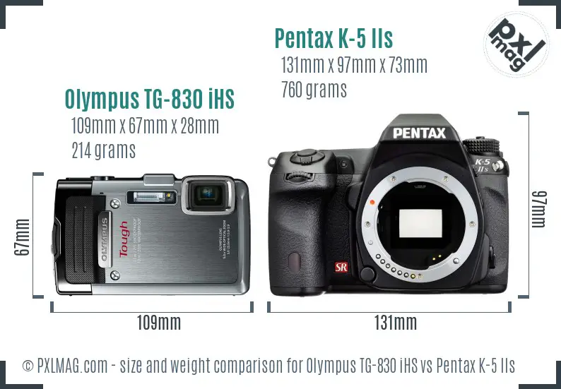 Olympus TG-830 iHS vs Pentax K-5 IIs size comparison