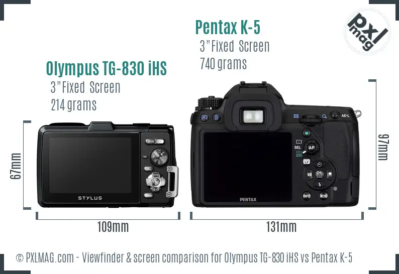 Olympus TG-830 iHS vs Pentax K-5 Screen and Viewfinder comparison