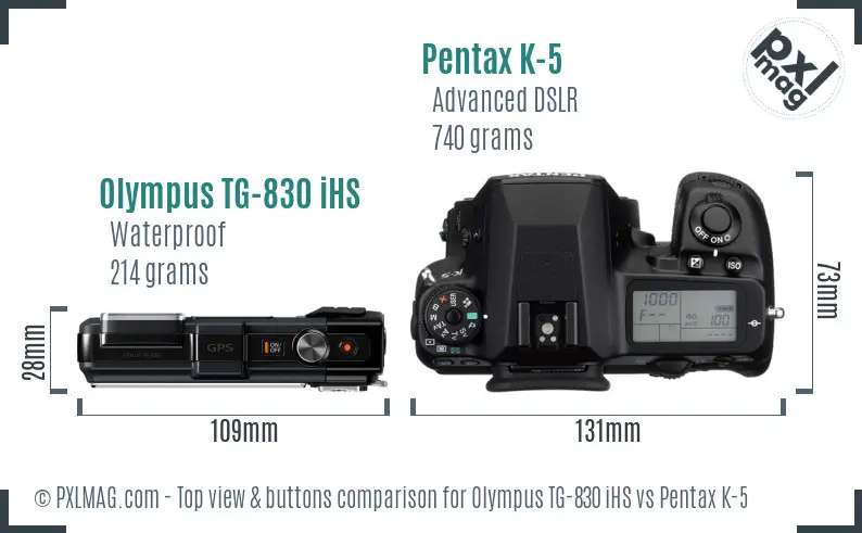 Olympus TG-830 iHS vs Pentax K-5 top view buttons comparison