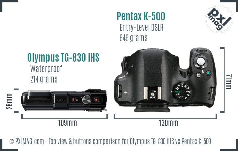 Olympus TG-830 iHS vs Pentax K-500 top view buttons comparison