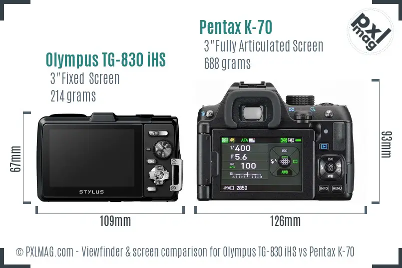 Olympus TG-830 iHS vs Pentax K-70 Screen and Viewfinder comparison