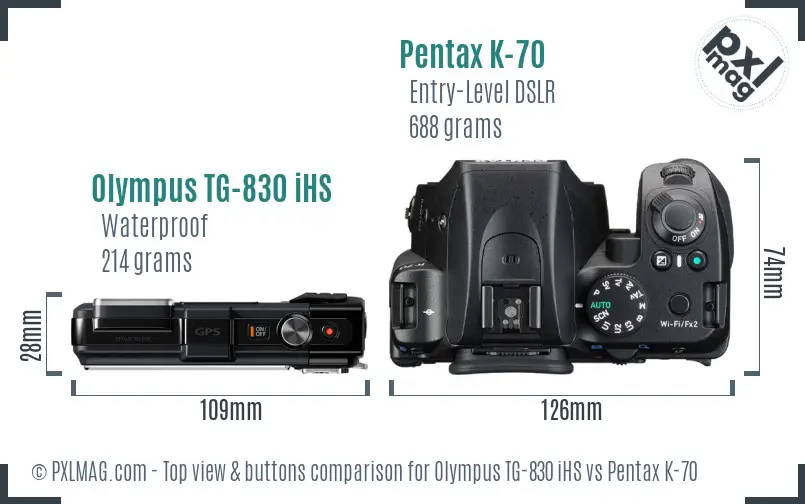 Olympus TG-830 iHS vs Pentax K-70 top view buttons comparison