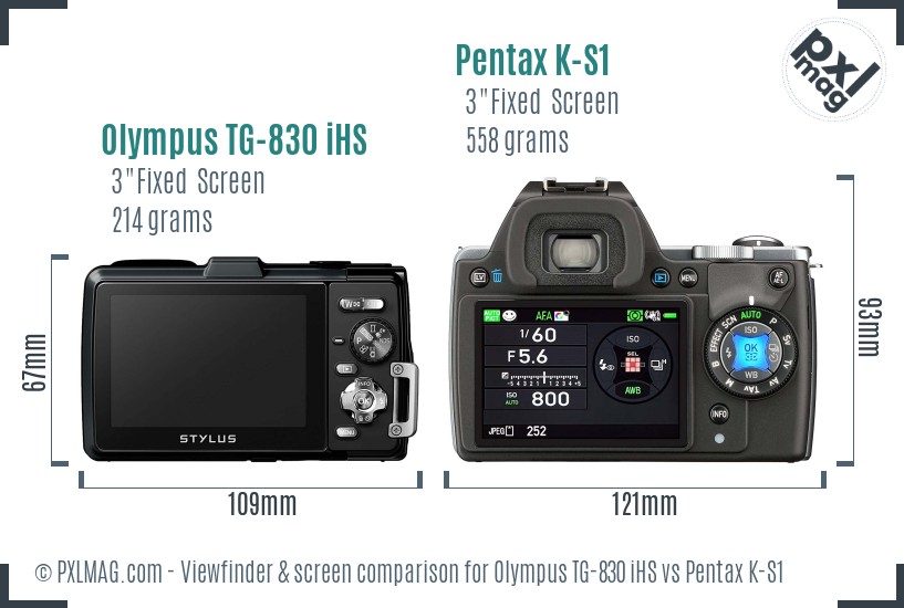 Olympus TG-830 iHS vs Pentax K-S1 Screen and Viewfinder comparison