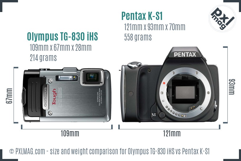 Olympus TG-830 iHS vs Pentax K-S1 size comparison