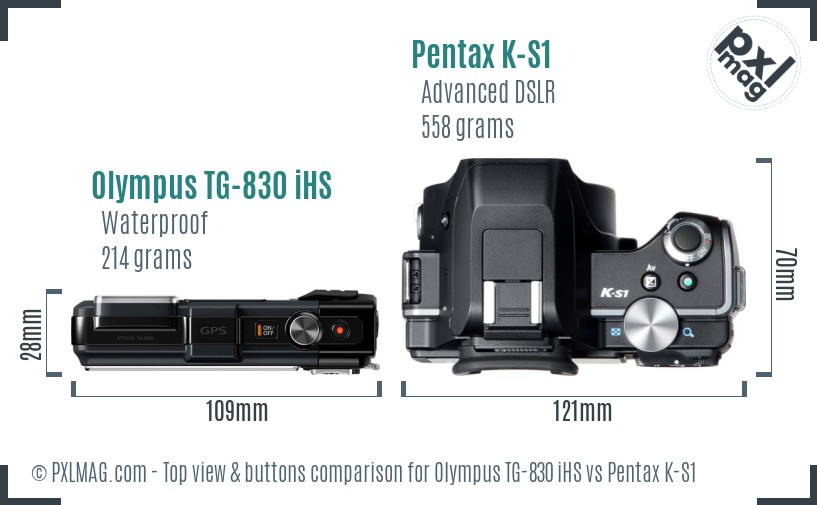 Olympus TG-830 iHS vs Pentax K-S1 top view buttons comparison