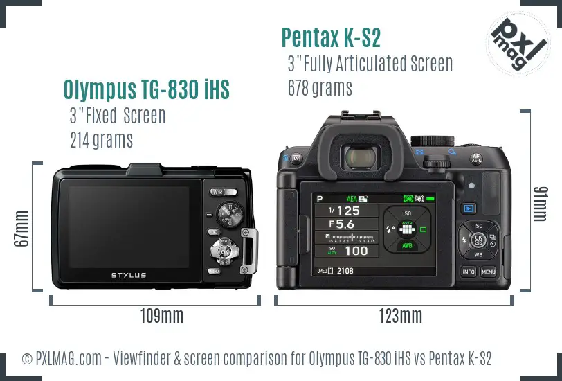 Olympus TG-830 iHS vs Pentax K-S2 Screen and Viewfinder comparison