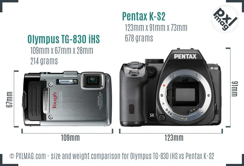 Olympus TG-830 iHS vs Pentax K-S2 size comparison