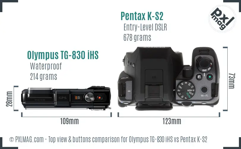 Olympus TG-830 iHS vs Pentax K-S2 top view buttons comparison