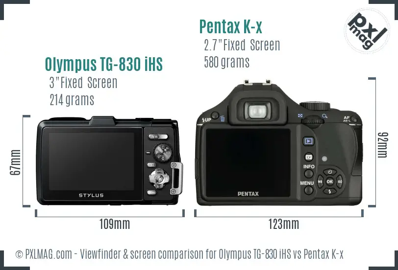 Olympus TG-830 iHS vs Pentax K-x Screen and Viewfinder comparison