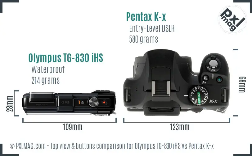 Olympus TG-830 iHS vs Pentax K-x top view buttons comparison