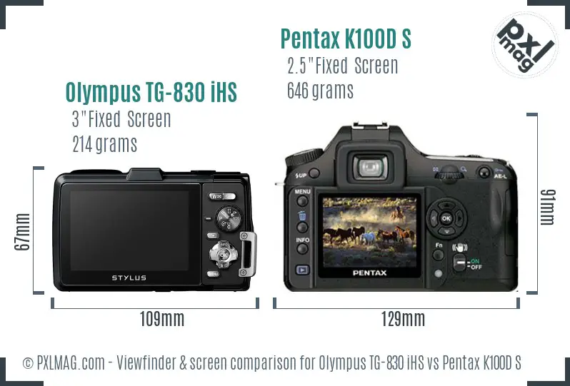 Olympus TG-830 iHS vs Pentax K100D S Screen and Viewfinder comparison