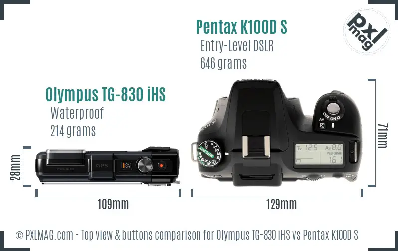 Olympus TG-830 iHS vs Pentax K100D S top view buttons comparison