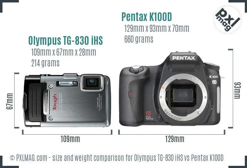 Olympus TG-830 iHS vs Pentax K100D size comparison Olympus TG-830 iHS vs Pentax K100D size comparison