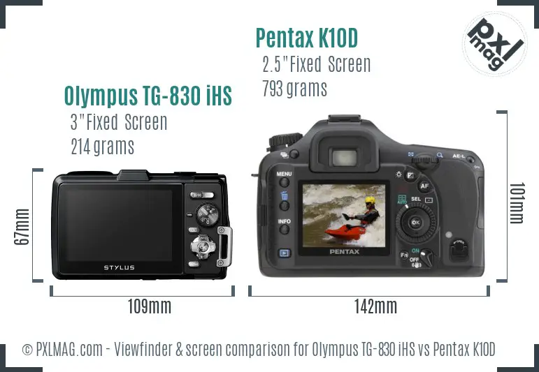 Olympus TG-830 iHS vs Pentax K10D Screen and Viewfinder comparison