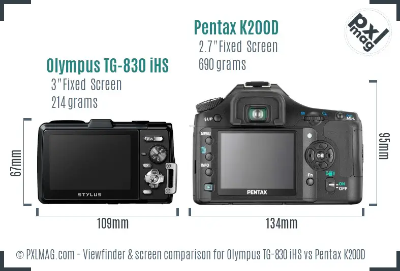 Olympus TG-830 iHS vs Pentax K200D Screen and Viewfinder comparison
