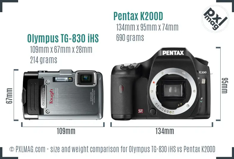 Olympus TG-830 iHS vs Pentax K200D size comparison
