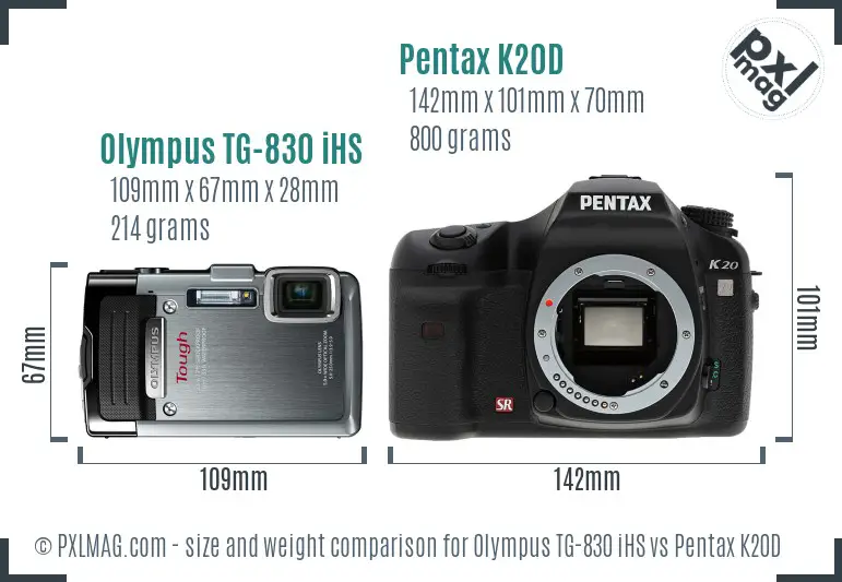 Olympus TG-830 iHS vs Pentax K20D size comparison Olympus TG-830 iHS vs Pentax K20D size comparison