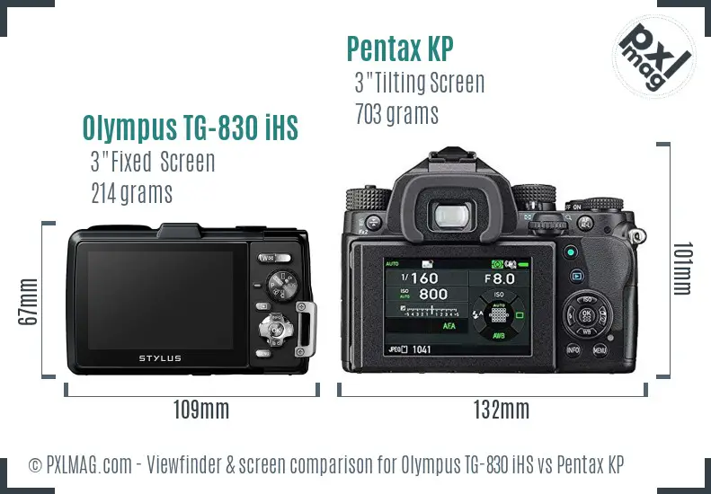 Olympus TG-830 iHS vs Pentax KP Screen and Viewfinder comparison