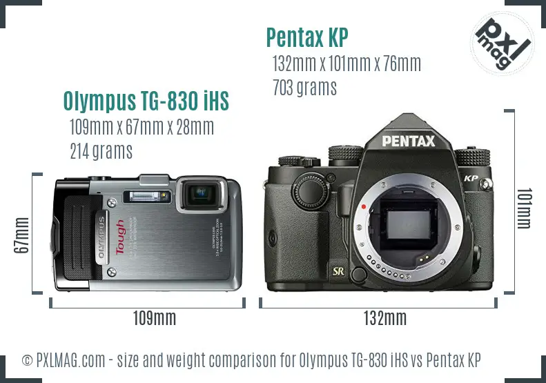 Olympus TG-830 iHS vs Pentax KP size comparison