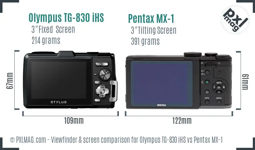 Olympus TG-830 iHS vs Pentax MX-1 Screen and Viewfinder comparison