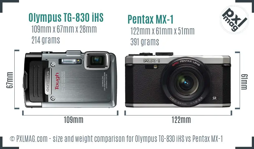 Olympus TG-830 iHS vs Pentax MX-1 size comparison