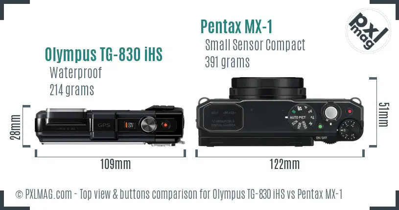 Olympus TG-830 iHS vs Pentax MX-1 top view buttons comparison